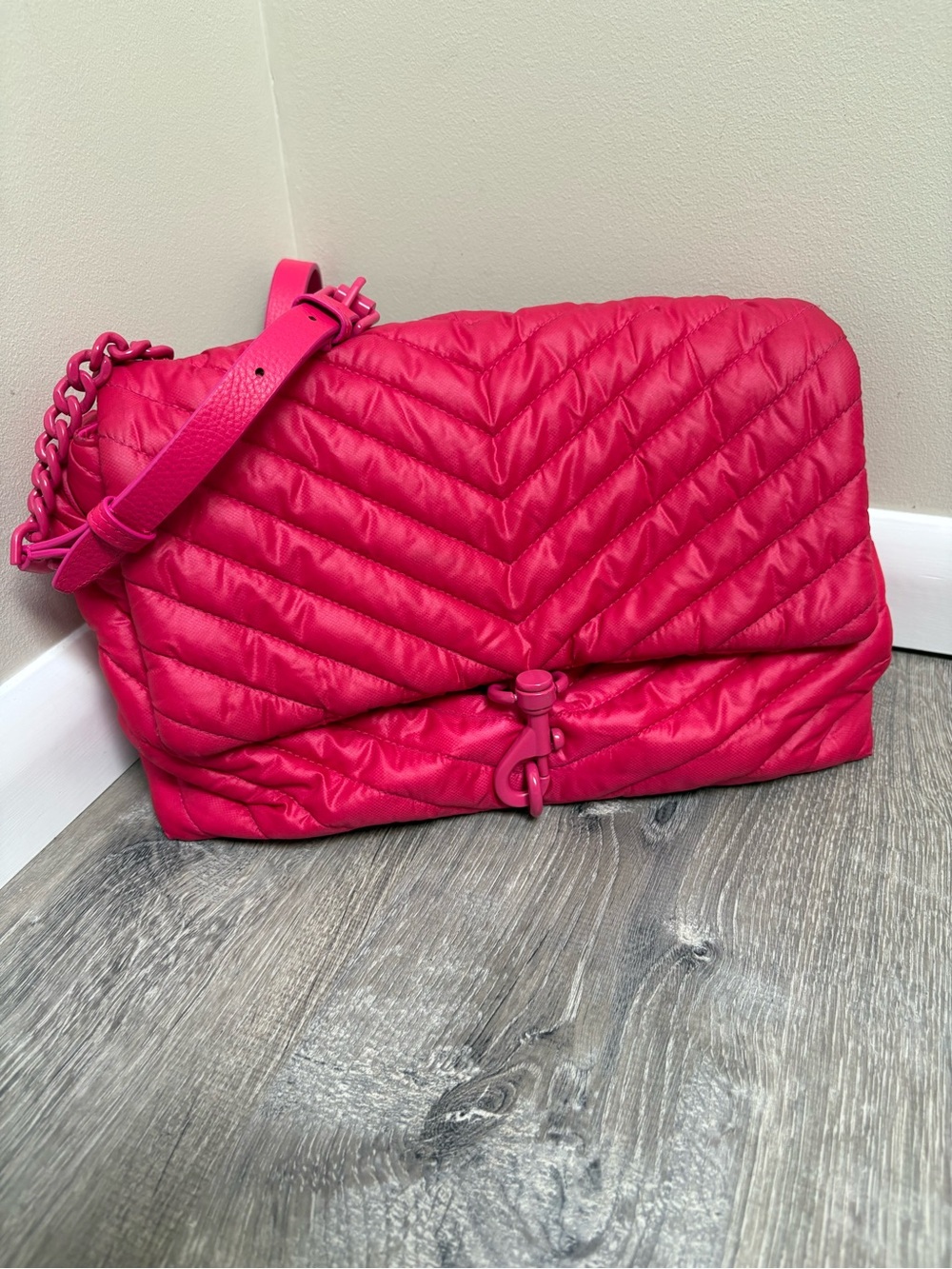 Rebecca Minkoff Hot Pink Edie Nylon Quilted Shoukder Bag